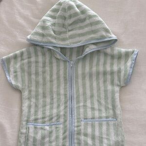 Kids Hooded Terry Swim Coverup - Light Green Stripe